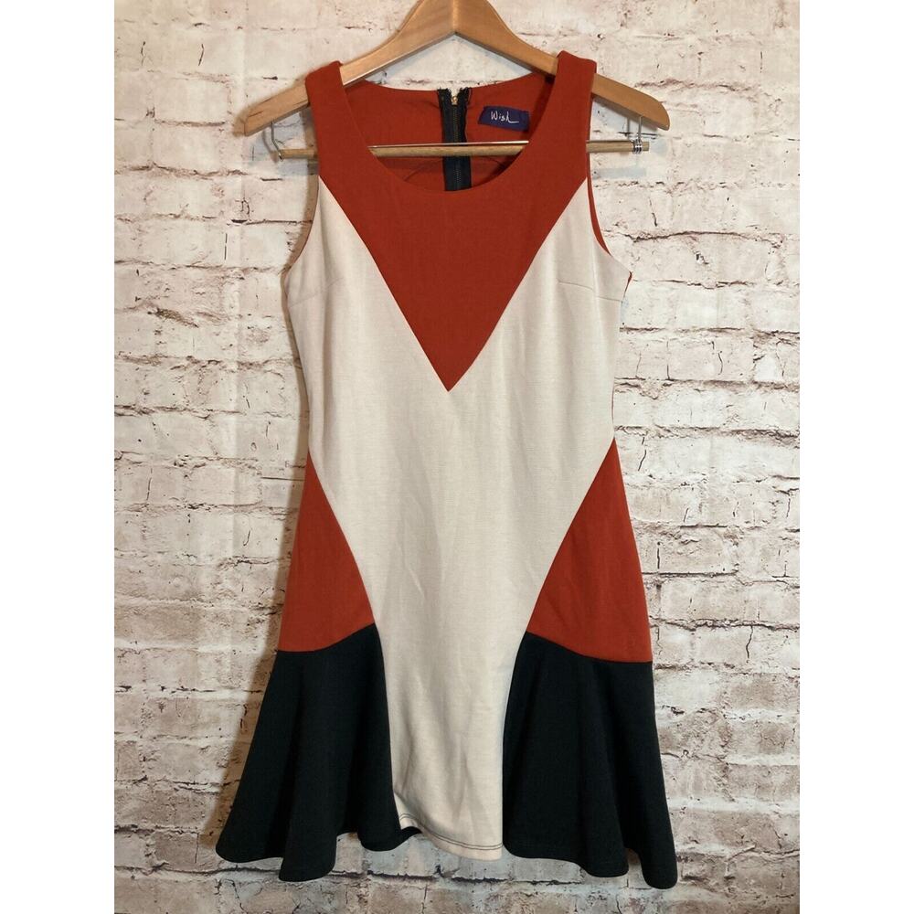 Wish Colorblock Dress Womens Medium Rust Orange A Line Retro Stretch Zip Up